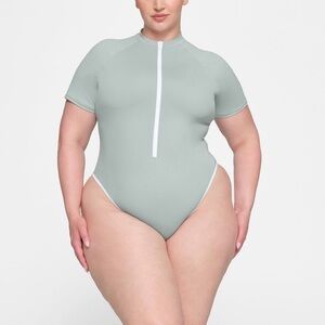 Skims Swim Sporty Zip Mock Neck One Piece